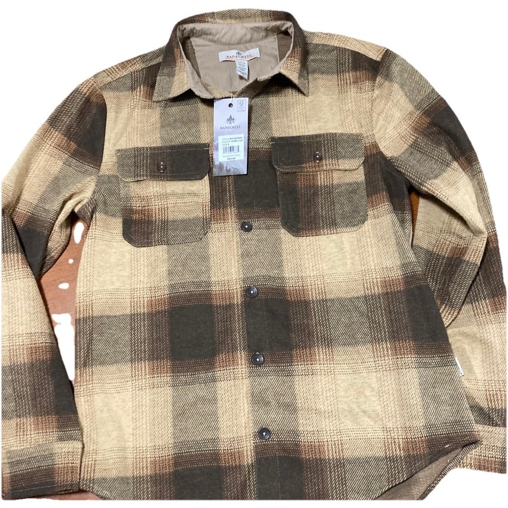 Rainforest Men's Flannel Oatmeal Plaid Long Sleeve Button-Up Shirt Size S
